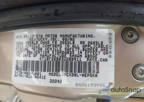 2003 Toyota Avalon Xls from USA, damaged, VIN 4T1BF28B03U280911